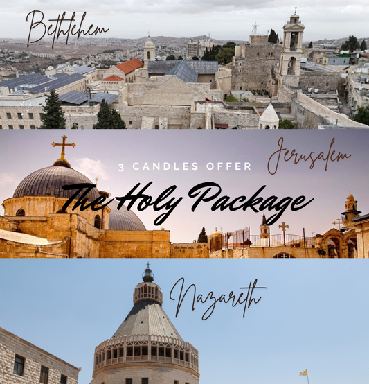 Bethlehem, Jerusalem and Nazareth Light 3 Personalized Candles and Prayer in 3 Churches package